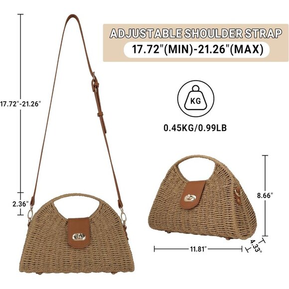 Women Straw Beach Bag Handwoven Crossbody Summer Purse with Adjustable Strap - Picture 5 of 7